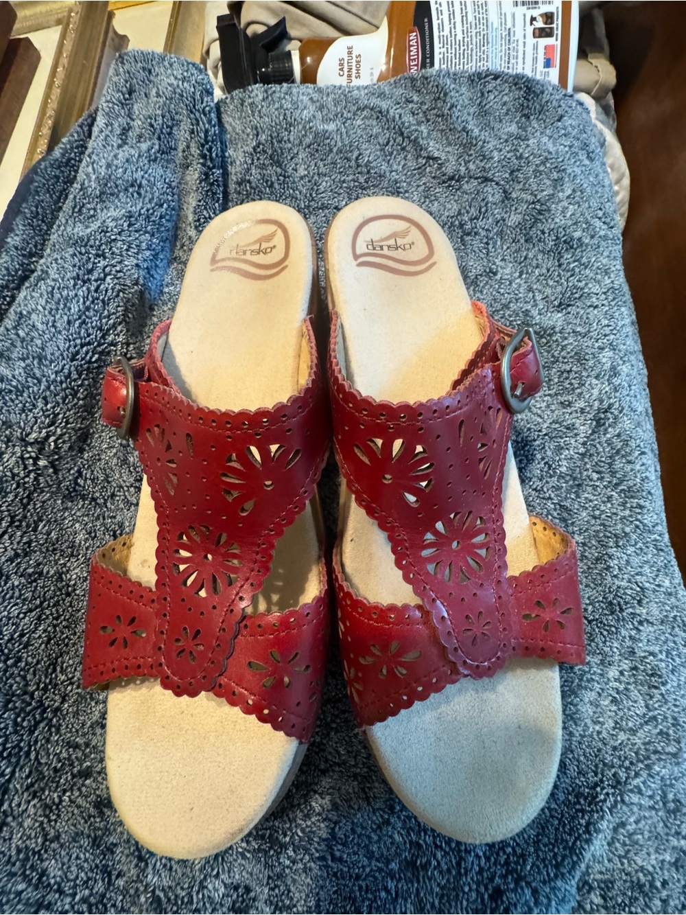Dansko Red Leather Laser-Cut Slide Mules
